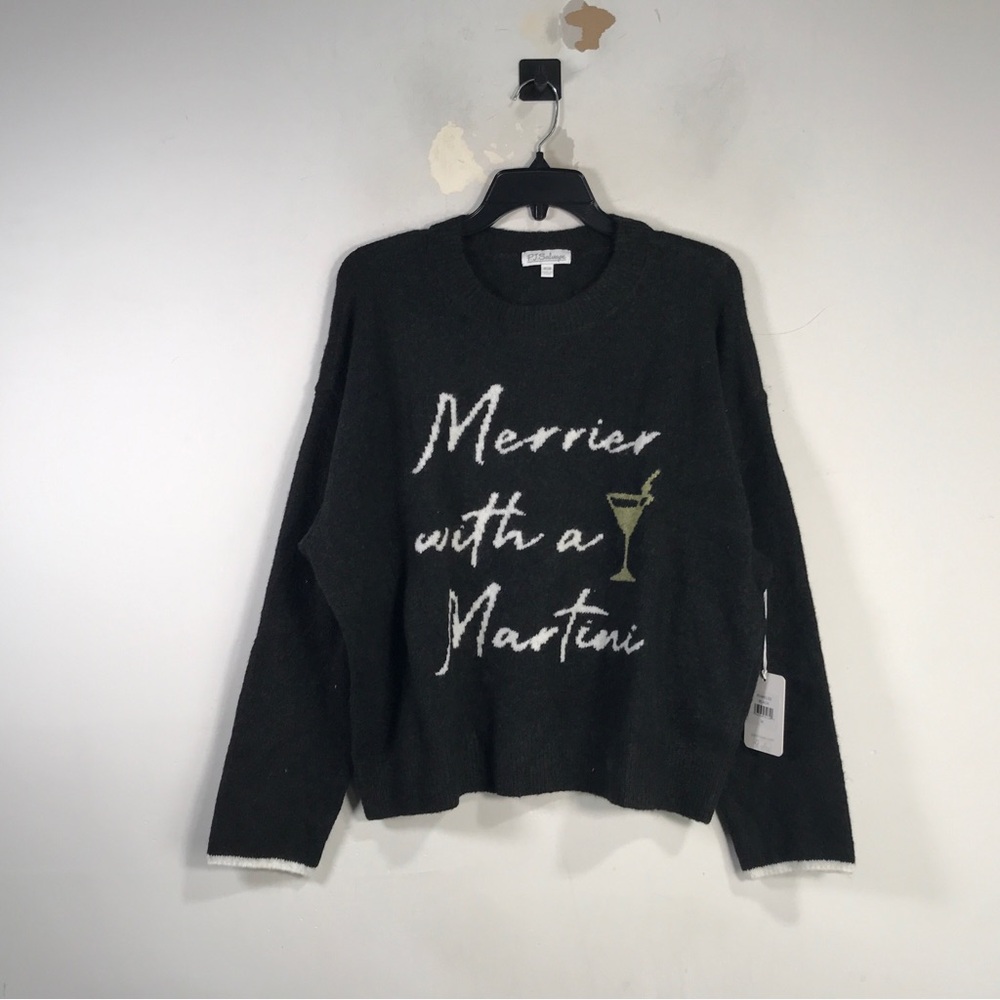 PJ Salvage Merrier with a Martini Lounge Sweater, Women's Size M - Black/Green